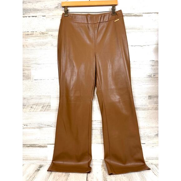 Marc New York Pants - Marc New York Womens M Chestnut Brown Wide Leg Faux Leather Pull On Pants